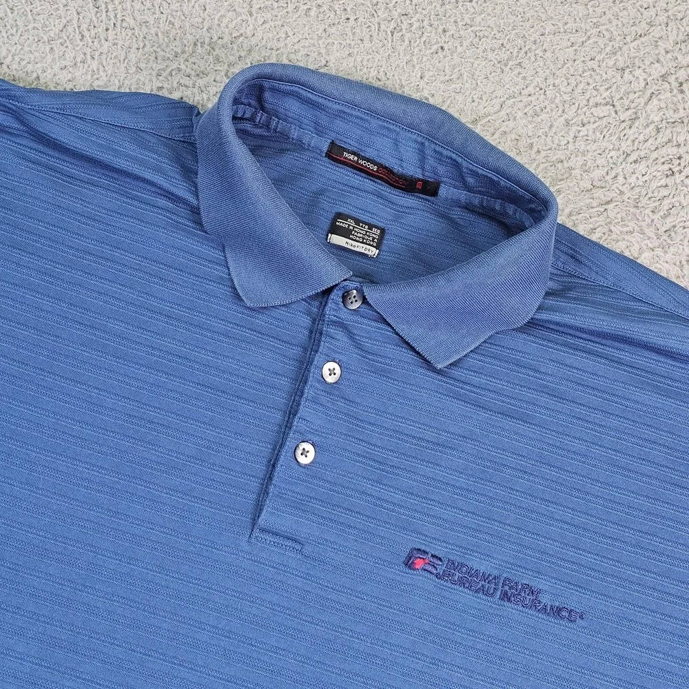 Nike Tiger Woods Polo Shirt Mens 2XL Blue Golf Indiana Farm Bureau 267018-442